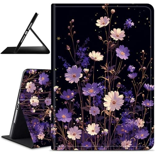 Dikoer for Kindle Fire HD 10 & 10 Plus 10.1" (13th/11th Generation 2023/2021 Release) Case, Slim Leather Anti-Slip Multi-Angle Viewing Stand Shockproof Protective Smart Cover, Purple White Flowers
