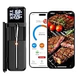 Smart Wireless Meat Thermometer, Digital Cooking Thermometer with Dual High-Accuracy Sensors, Ceramic Heat-Resistant Probe, Instant Read LCD & App Control for Kitchen,BBQ, Oven,Grill,Air Fryer, Black