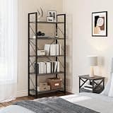 YITAHOME 5 Tiers Bookshelf, Industrial Artsy Grey Bookcase Bookshelves, Book Rack, Storage Rack Shelves Books Holder Organizer for Books Movies in Living Room Home Office, Charcoal Gray + Black