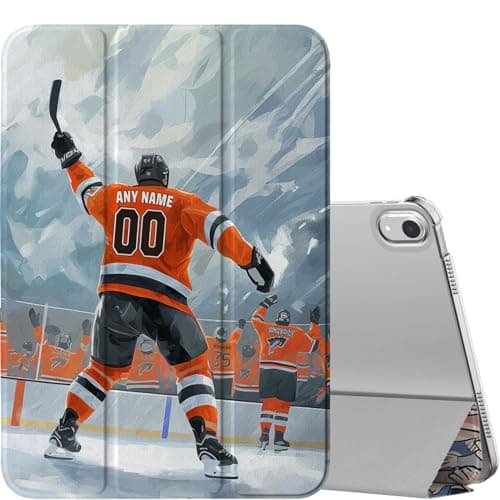 IKPYTREE Custom Name/Number Case for iPad mini A17 Pro 7th/6th Gen .3 inch 2024/2021 & 7.9 inch 5th/4th Gen 2019/2015,with Hockey Lover's,with Pencil Holder(Philadelphia Orange)