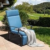 Geelife Adjustable Patio Recliner Chair Metal Outdoor Lounge Chair with Flip Table, 350Lbs, Navy Blue - Metal - Unparalleled Comfort and Elegance - Outdoor Lawn - Weather-Resistant