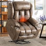 Oversized Power Lift Recliner Chair with Massage and Heat for Elderly Overstuffed Wide Recliner Chair with Metal Cup Holders for Living Room Bedroom Home Theater(Brown)