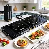 MOMOKOVA Double Induction Cooktop, 1800W Portable Dual Burner with 8 Power Levels, Sensor Touch Control & 99-Min Timer, Fold-n-Store Design for RV, Small Kitchen & Outdoor Cooking (gray-black)