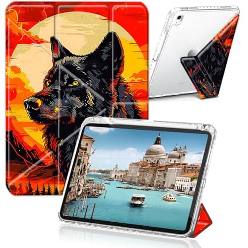 FDHHKJUKO Case for Samsung Galaxy Tab A11+ Plus 2025/A9+ Plus 11 inch 2023, Clear Back Cover Y Shape Stand Multi-Angle Stand with Auto Wake Slee, Black Wolf