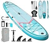 PRAISUN 12’ x 35” Inflatable Paddle Board, 450lbs Extra Wide Stand Up Paddleboard for Youth/Adults of All Skill Levels, Stable SUP with Seat & Full Kit, for Fishing, Yoga, Lake & Ocean, Mint Green