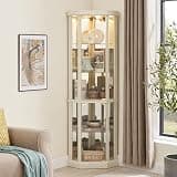 BIGTO Corner Glass Cabinet Lighted 15.31"*15.31"*69.8",White MDFCurio Corner Display Case Home Furniture