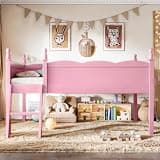DNYN Pine Wood Loft Bed Frame with Guardrails/Ladder/Bedside Bookshelf