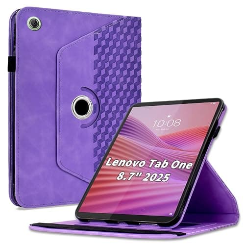 Varohix Case for Lenovo Tab One / K9 8.7 Inch 2025 Case (TB305XU/TB305FU),360 Degree Rotating PU Leather Folio Protective Case with Card Holder&Shoulder Strap for Lenovo Tab One Woman Man,Purple