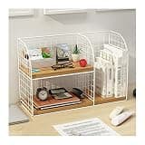VHDY85KA Bookcase Office Desktop Organizer, Desk File Storage Rack, 2-Layer Bookshelf, Children's Organizing, 15.7 X 6.2 9.8 Inch, White Organizer Shelves