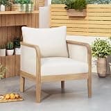 XUOXFUTZIG Acacia Wood Patio Chair - 4.7" Thick Cushion Single Club Recliner - Heavy Duty 400lbs Tub Shape Beige Seating for Porch Lawn - Deck Furniture
