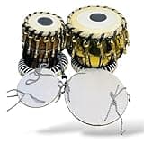 PSK IMPEX Professional Golden Plated Stainless Steel Tabla Set | Red Sheesham Dayan | Handmade Skin Pudi | Golden Nut Bolt Tuning | Ring Set, Hammer, Key & Foam Padded Carry Bag Included