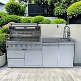 82'' 6-Burner 85000 BTU Deluxe Stainless Steel Gas Outdoor Kitchen Bar Barbecue Island Grill,Pre-Assembled with Rotisserie, Granite Countertops, Storage Cabinets & Drawers,Stainless Steel