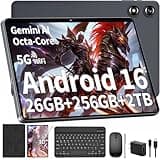 Android Tablet with Keyboard - Android 16 tablet with 26GB+256GB+2TB Expand, 10 inch Tablet with 8-Core, Gemini AI, 5G WiFi, 8000mAh, GPS, GPS, Electronic Tablet PC with Case/Mouse/Stylus-Black Case