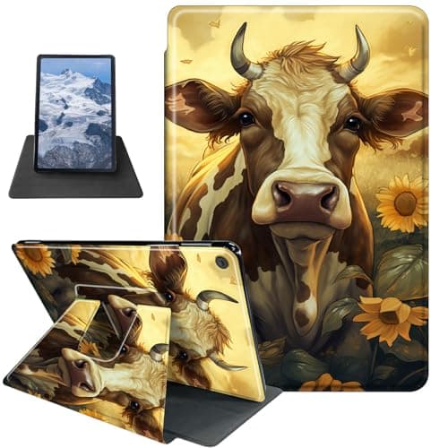 Case for iPad mini 6/7 2021/2024 8.3inch/iPad mini A17 Pro 8.3" 2024 Cow Sunflower Theme 360 Degree Rotating Stand Protective Cover with Auto Sleep/Wake for iPad Mini6 Tablet