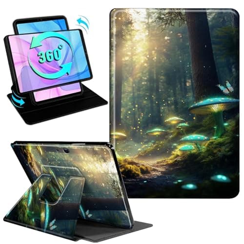Gmeyutqy Case for Microsoft Surface Pro 11/10/9 13 Inch 2024/2022, 360 Degree Rotating Swivel Stand Flip Shockproof Leather Cover with Auto Sleep/Wake, Forest Mushroom