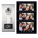 AMOCAM Upgrade Versions 3 Units Apartment Intercom System 7 inch Touch Monitor Video Door Phone Kits Support Ethernet Cable Connect, Single-Supply, ID Keyfobs Unlock for Home Apartment