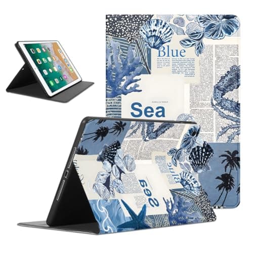Yomjew Aesthetic Summer Beach Collage Tablet Case for iPad 6th/5th Gen Case 2018/2017 9.7 Inch,Aesthetic Shell for Women Men Teens Protective Cover Flip PU Leather Stand Funda