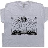 L - DJ T Shirt Vintage Dj Shirt for Men Women Guys Turntables Tshirt Retro Hip Hop Graphic Tee Cool Record Player Vinyl Gray