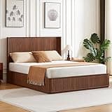 ivoros Queen Bed Frame with Curved Headboard, Mid Century Modern Fluted Platform Bed Frame, Heavy Duty Support, Boho Wooden Bed Base No Box Spring Needed,Easy Assembly,Walnut Bedframe