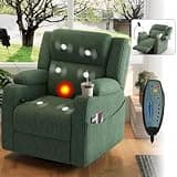 GOWE Electric Power Recliner Chair with Heat and Massage, 270° Swivel Rocker Recliner with Phone Holder & USB Ports, Power Nursery Glider with Hidden Storage, Side Pockets, Cup Holder, Green