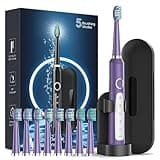 Rtauys M5 Electric Toothbrush for Adults - Sonic Electric Toothbrush for Kids and Adults with 8 Brush Heads & Travel Case, 120 Days Battery Life - Purple