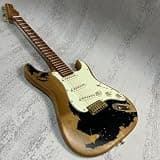Rhxflame Black One Electric Guitar, Alder Body, Gold Hardware, Roasted Canada Maple Neck & Fingerboard, Rounded End Frets, Tremolo Bridge, Vintage Tuners,Beginner Guitar