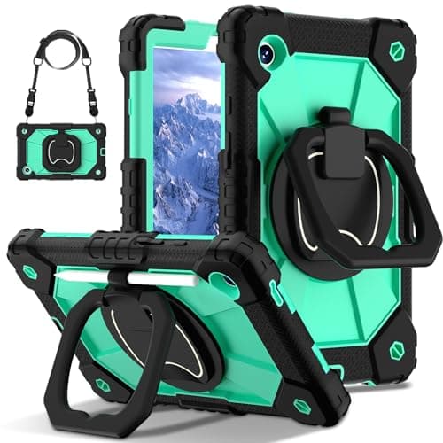 Case for Samsung Galaxy Tab А11 (8.7") Wi-Fi SM-X133 SM-X135 Rugged Shockproof Cover,Protective W 360 Swivel Kickstand+Hand Strap+Shoulder(Black+Green1)
