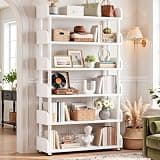Aheaplus 6-Tier Tall Open Bookshelf, 31.5" Modern Display Bookcase Shelf with Top Edge and Pipe Metal Frame, Industrial Standing Bookshelves Storage Rack Organizer for Living Room, Home Office, White