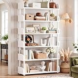 Aheaplus 6-Tier Tall Open Bookshelf, 31.5" Modern Display Bookcase Shelf with Top Edge and Pipe Metal Frame, Industrial Standing Bookshelves Storage Rack Organizer for Living Room, Home Office, White