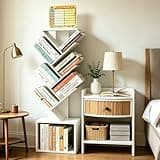 2-Pack Tree Bookshelf & Bedside Table, 7 Tier Tall Narrow Tree Book Shelf with Reading Planner Panel + Wooden Nightstand with Drawer and Open Storage Shelf, Modern Compact Furniture for Small Spaces B