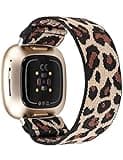 TOYOUTHS Compatible with Fitbit Sense/Sense 2 Band/Versa 3/Versa 4 Bands Women Men Dressy Elastic Nylon Fabric Strap Stretchy Sport Wristband Accessories Replacement for Fitbit Versa 4, Cheetah/Small