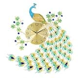 CTYSZZA Large Peacock Wall Clock, 27.5" Luxury 3D Wall Clock Non-Ticking Silent Gold Metal Decorative Wall Clock Art Digital Wall Decor for Living Room Bedroom Office