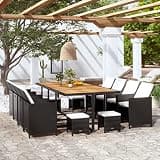 KLGBNCVE 13 Piece Patio Dining Set with Poly Rattan, Acacia Wood Table, 8 Chairs, 4 Stools, and 20 Cushions
