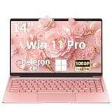 Svikou 14" Rose Gold Laptop for Students & Seniors, Ultra Light 2.76lbs 180° Hinge, LPDDR4 RAM 128GB SSD, Win 11 Pro FHD IPS, Mouse & Mouse Pad Bundle, Notebook for Online Class Zoom Work