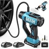 SEESII Tire Inflator Portable Air Compressor, 21V Cordless 150PSI Car Air Pump with 2×2000mAh Batteries, 2-IN-1 Tire Inflator & Car Vacuum 20000Pa Suction, Digital Gauge, LED Light for Car, Ball, Bike