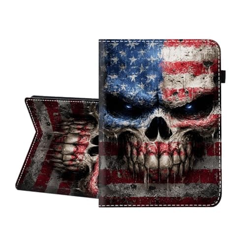 CICPLKSE Case for Samsung Galaxy Tab A11 + Plus/A9 + Plus 5G 11 Inch 2025/2023,Premium PU Leather Cover with Auto Sleep Wake,American Flag Skull Art
