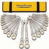MoJoTools 23-Piece Metric Wrench Set, Ratcheting Wrench Set with 8-24 mm Flex-Head Combination Wrenches, 9 Allen Keys, 72-Tooth Cr-V Steel, Nickel Plated, Organizer Bag