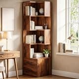 Brown L-Shaped Corner Bookshelf with 2 Storage Drawers, 5-Tier Display Bookcase, Display Shelf for Collectibles, Space Saving Corner Storage Unit Corner Storage Unit