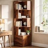 Brown L-Shaped Corner Bookshelf with 2 Storage Drawers, 5-Tier Display Bookcase, Display Shelf for Collectibles, Space Saving Corner Storage Unit Corner Storage Unit
