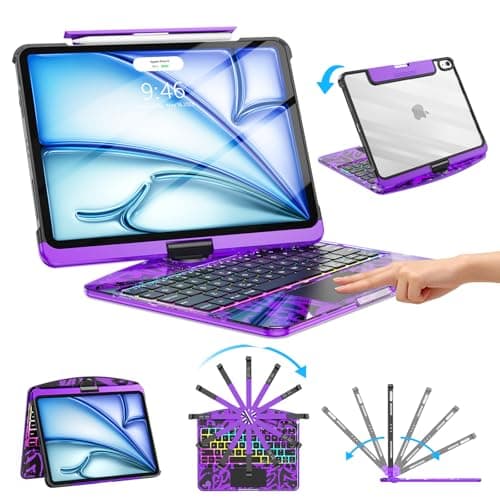 Herize Wireless Keyboard Case for iPad Air 11 inch(M3 2025/M2 2024) & iPad Pro 11 inch(1st/2nd/3rd/4th) & 10.9 inch iPad Air 4/5th Gen with Pencil Holder, Multi-Touch Trackpad, 7-Color Backlit, Purple