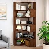 Hothingwell Corner Bookshelf, 6 Tier Corner Bookcase Tall,78.7" L Shaped Bookshelf, Walnut Corner Shelf for Home Office, Living Room,Bedroom
