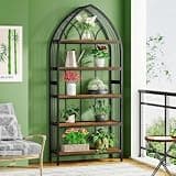 LOVEZOE 5 Tier Plant Stand, 74.8 Inch Tall Indoor Plant Shelf for Living Room Balcony, Engineered Wood and Metal, Vintage Brown and Black