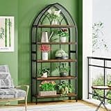 LOVEZOE 5 Tier Plant Stand, 74.8 Inch Tall Indoor Plant Shelf for Living Room Balcony, Engineered Wood and Metal, Vintage Brown and Black