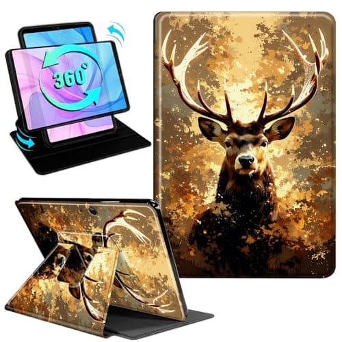 Gmeyutqy Case for Microsoft Surface Pro 11/10/9 13 Inch 2024/2022, 360 Degree Rotating Swivel Stand Flip Shockproof Leather Cover with Auto Sleep/Wake, Golden Deer