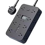 Neliangia Surge Protector Power Strip with 16 Outlets and 5 USB Ports(2 USB C), Extension Cord with Multiple Outlets, Flat Plug Power Strip with Digital Timer 6 Ft Long for Home Office Desktop (Black)