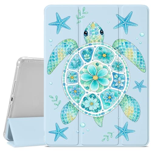 VibrantFruitique Art Blue Sea Turtle Case for iPad (A16) 11th Gen 2025 11-inch/10th Gen 2022 10.9 inch Aesthetic Case,Pencil Holder & Clear Soft TPU Back & Trifold Stand Cover for Women