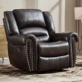 CANMOV Rocker Recliner Chair, Leather Recliner Chair with Overstuffed Backrest and Armrests, Manual Single Sofa for Living Room,Bedroom, Dark Brown