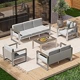 ComfCove Aluminum Outdoor Patio Furniture Set, 7 Seats Outdoor Patio Conversation Sets with Ergonomic Seat and Wide Washable Thick Cushions, Modern Patio Sectional Furniture for Balcony, Porch (Gray)