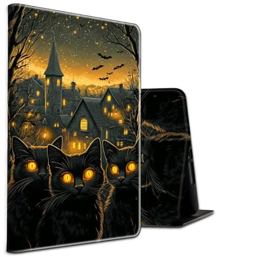 BEOTIWAD Case for Kindle Fire HD 10 & 10 Plus Tablet (11th/13th Generation, 2021/2023 Release) 10.1" Three Black Cats Theme PU Leather Smart Stand Protective Cover