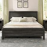 AMERLIFE Wood King Size Bed Frame with Headboard & Footboard, Modern Fluted Wooden Platform Bedframe with Rounded Safety Edges, Wood Slat Support, No Box Spring Needed, Easy Assembly, Black